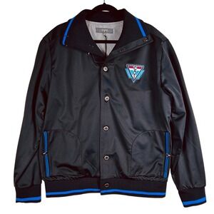 Cavi Mens Black‎ Bomber Jacket Blue Stripe Trim Toggle Neck XL Streetwear MMIV